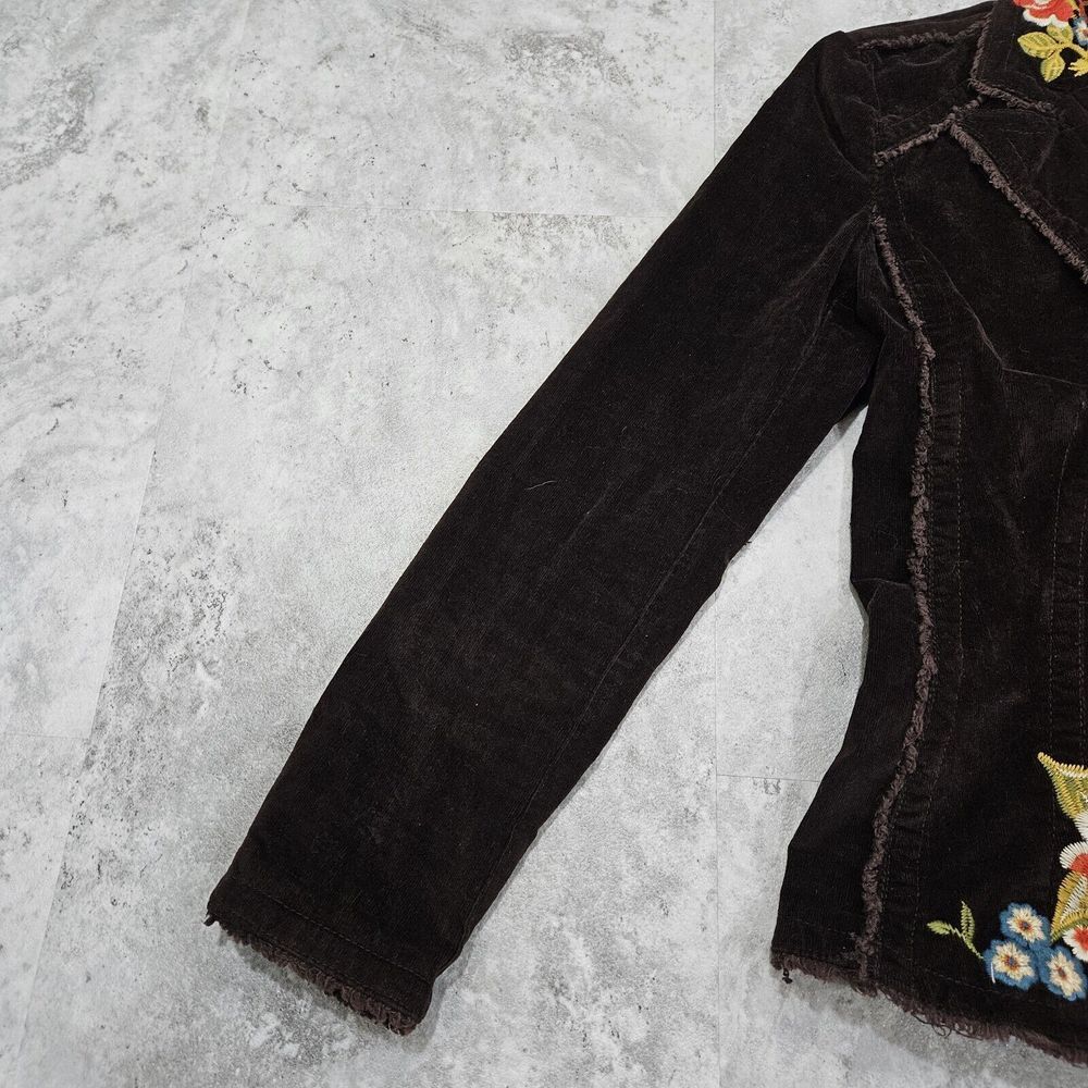 Vintage Y2k Kitkit Jeans Embroidered Brown Corduroy Jacket Shabby Chic Medium - Picture 8 of 16